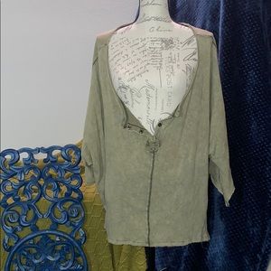 FREE PEOPLE FIRST BASE HENLEY ARMY TEE L NWOT